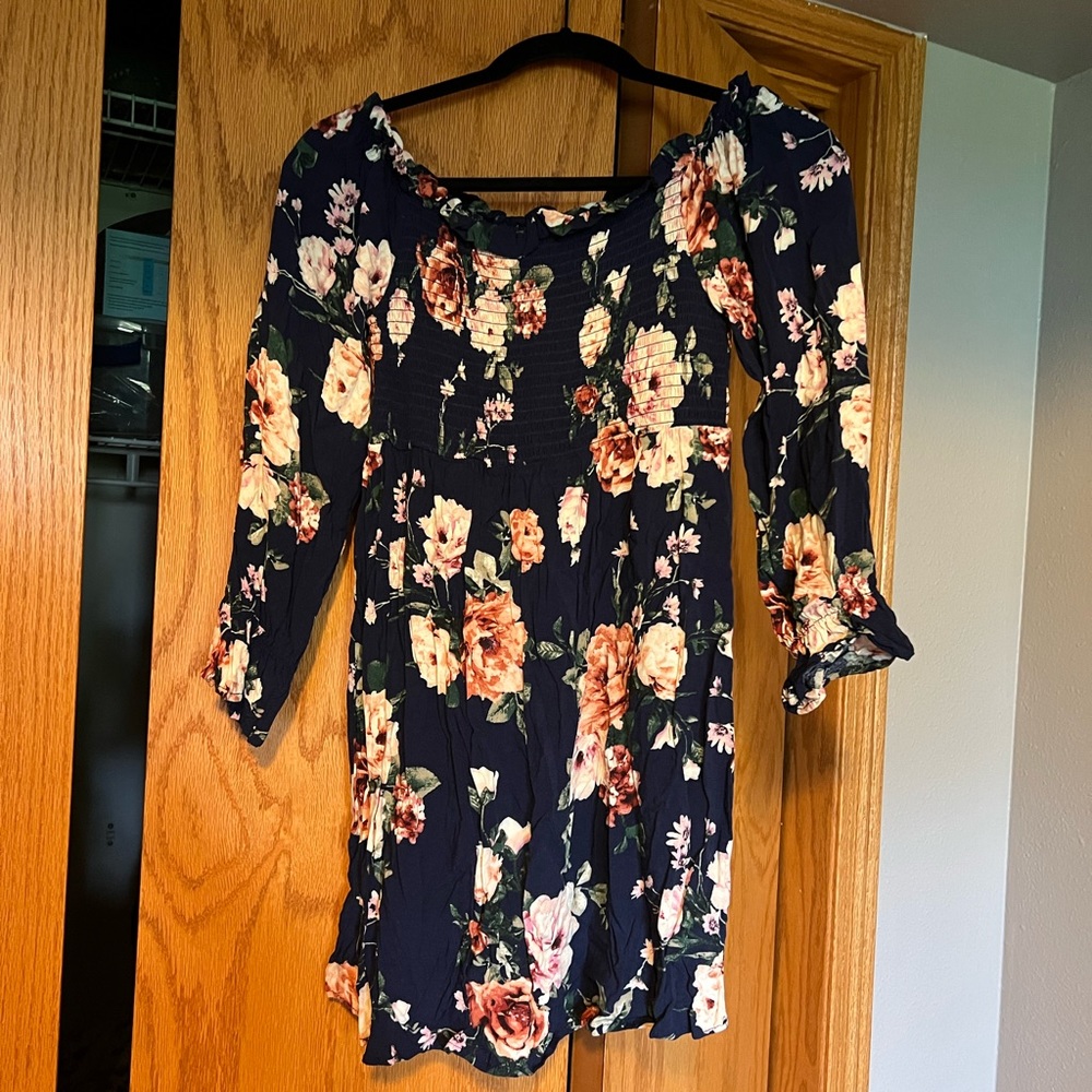 Xhilaration blue dress with pink flowers, size: medium